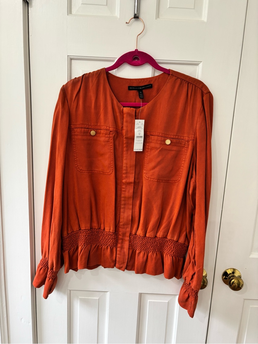 White House Black Market Rust Orange Utility Jacket with Smocked Waist